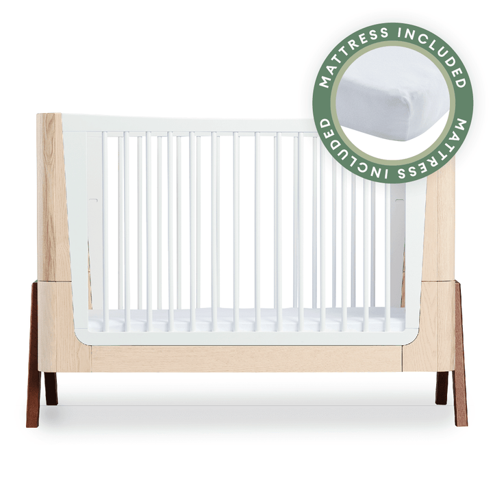 Hera Cot Bed - Natural Ash | Walnut with included Mattress - Gaia Baby