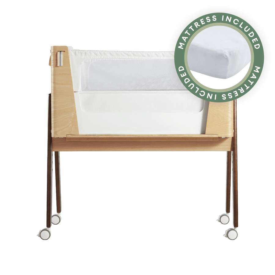 Hera Bedside Bassinet - Natural Ash | Walnut with included Mattress - Gaia Baby