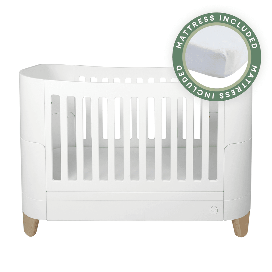 Serena Convertible Cot Bed - White | Natural with included Mattress - Gaia Baby