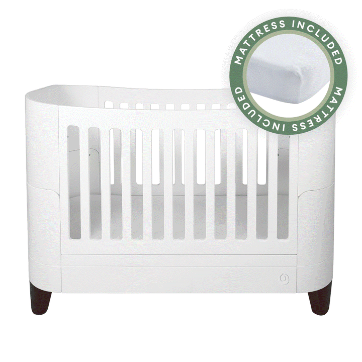 Serena Convertible Cot Bed - White | Walnut with included Mattress - Gaia Baby