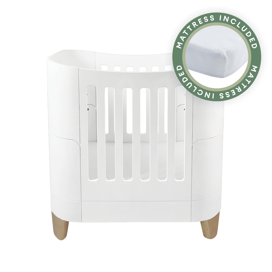 Serena Mini Cot - White | Natural with included Mattress