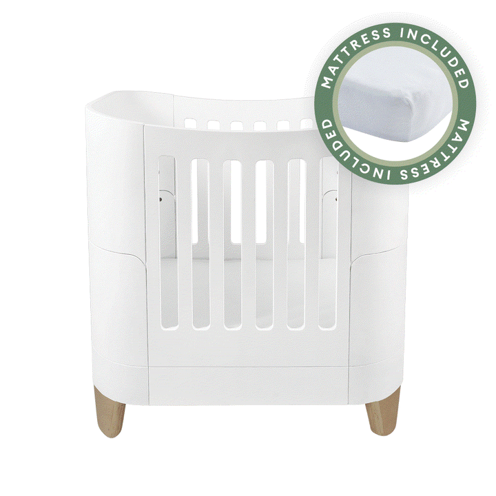 Serena Mini Cot - White | Natural with included Mattress