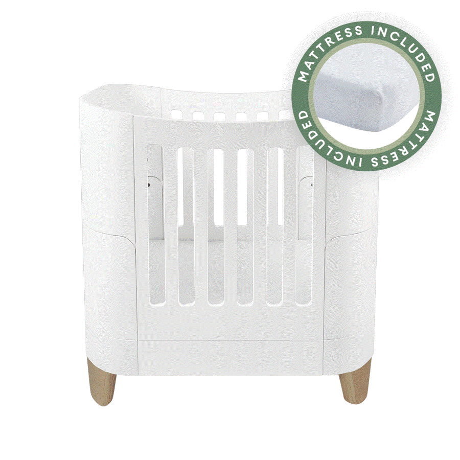 Serena Mini Cot - White | Natural with included Mattress