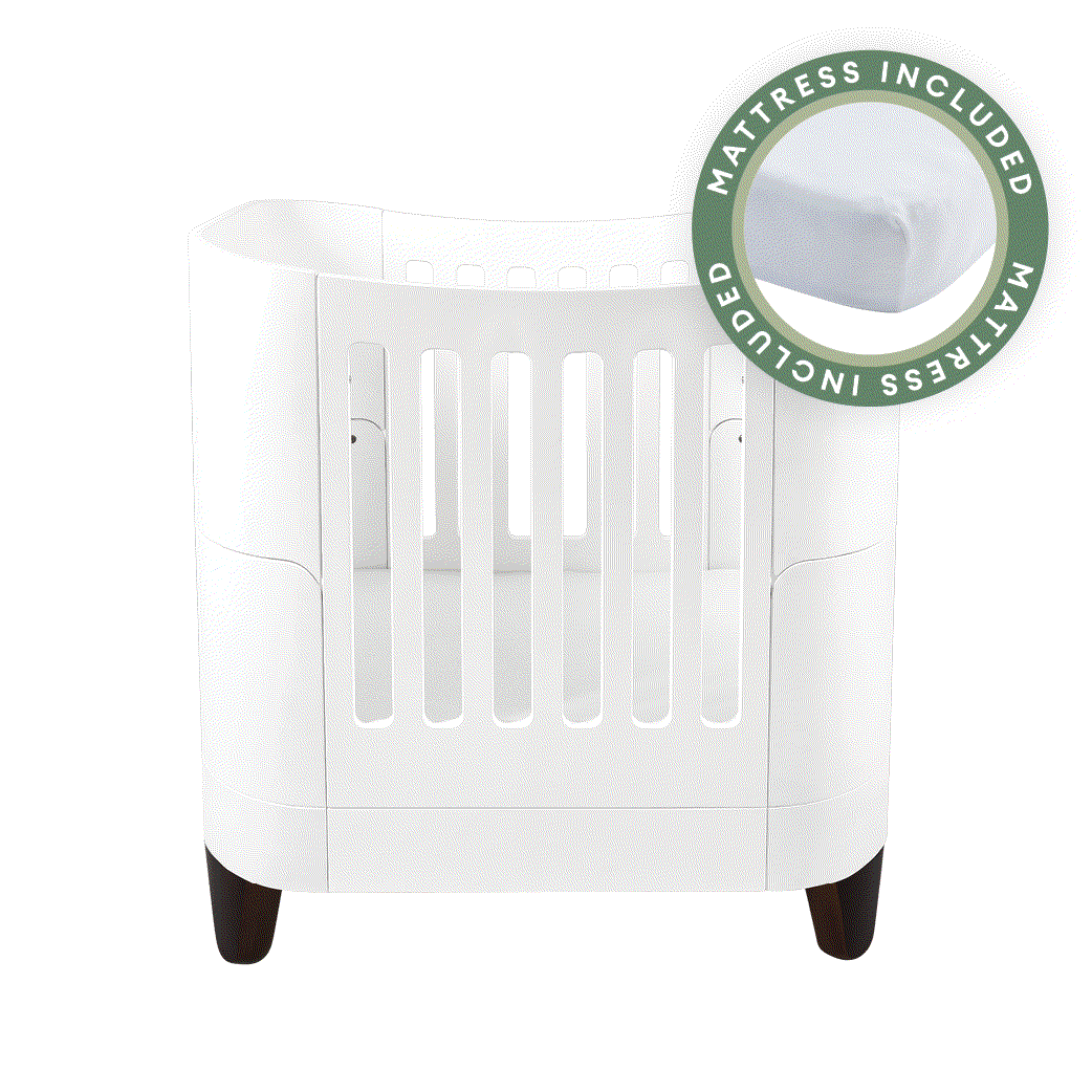 Serena Mini Cot - White | Walnut with included Mattress