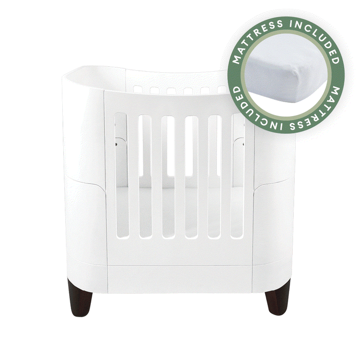 Serena Mini Cot - White | Walnut with included Mattress