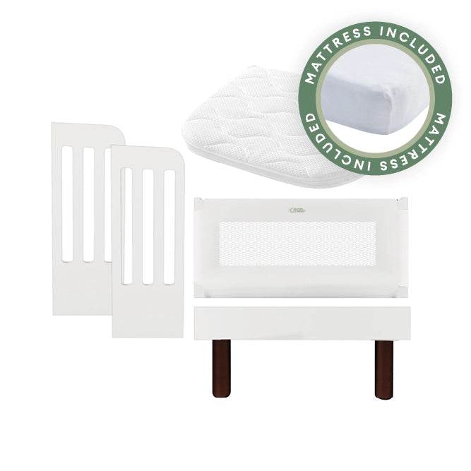 Serena Bedside Bassinet Kit - White | Walnut with included Mattress - Gaia Baby