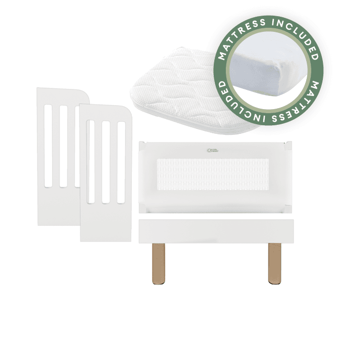 Serena Bedside Bassinet Kit - White | Natural with included Mattress - Gaia Baby
