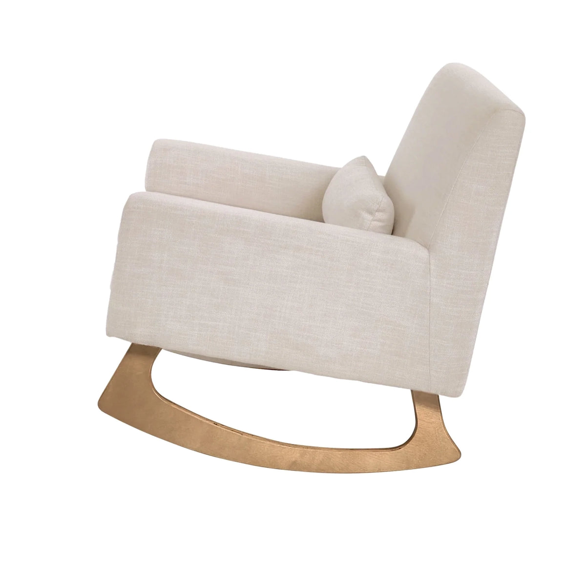 Gaia Baby Serena rocking chair in oat fabric with oak legs, designed for nursing and relaxing.
