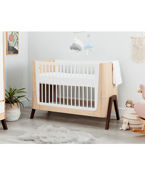 Hera Cot Bed - Natural Ash | Walnut with included Mattress - Gaia Baby