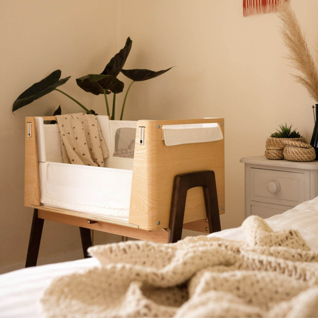 Hera Bedside Bassinet - Natural Ash | Walnut with included Mattress - Gaia Baby