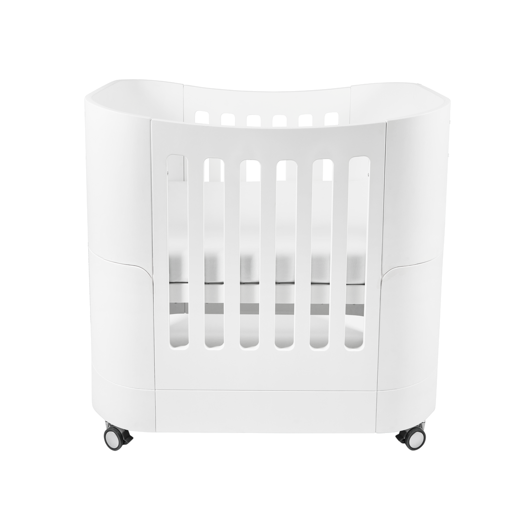 Serena Mini Cot - White | Walnut with included Mattress