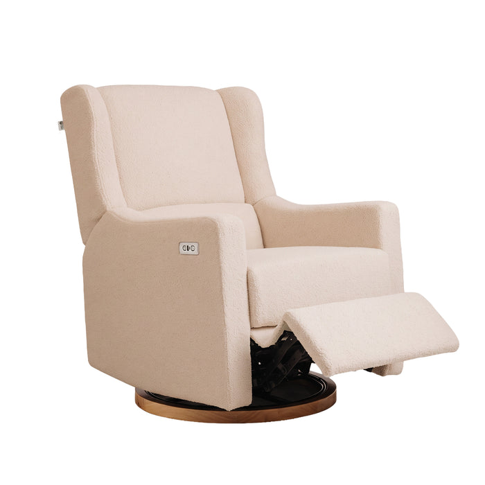 Gaia Baby Lyra Electric Recliner Nursing Chair in Biscuit Bouclé, slightly reclined