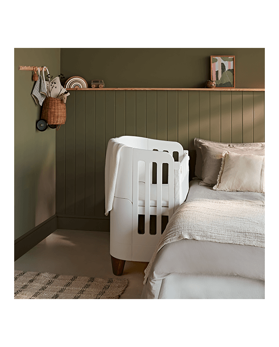 Serena Bedside Bassinet Kit - White | Walnut with included Mattress - Gaia Baby