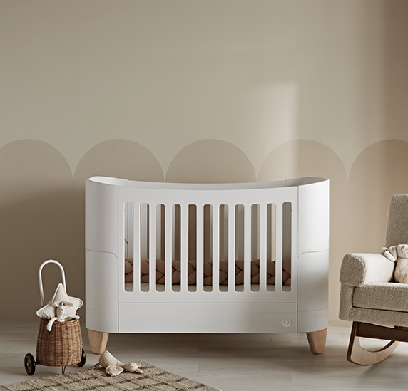 Serena Convertible Cot Bed - White | Walnut with included Mattress