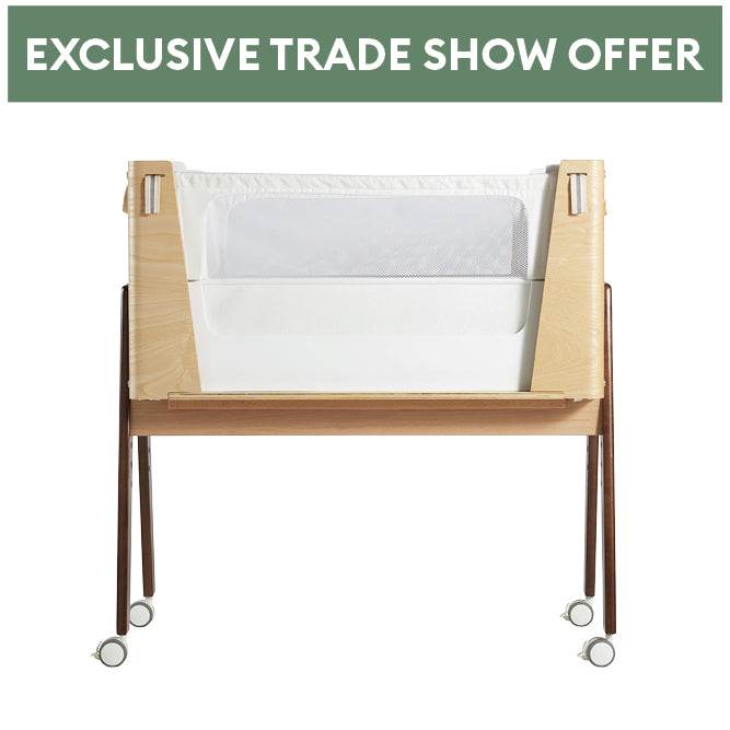 Exclusive Expo Offer - Hera Bedside Bassinet - Natural Ash | Walnut with included Mattress & Bedding Bundle - Gaia Baby