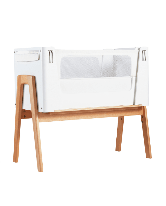 Hera Bedside Bassinet - Scandi White | Natural with included Mattress - Gaia Baby