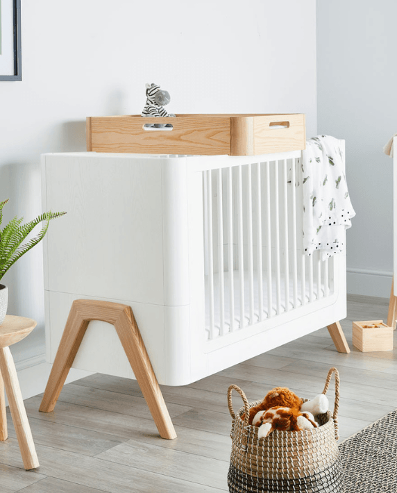 Hera Cot Bed - Scandi White | Natural with included Mattress - Gaia Baby