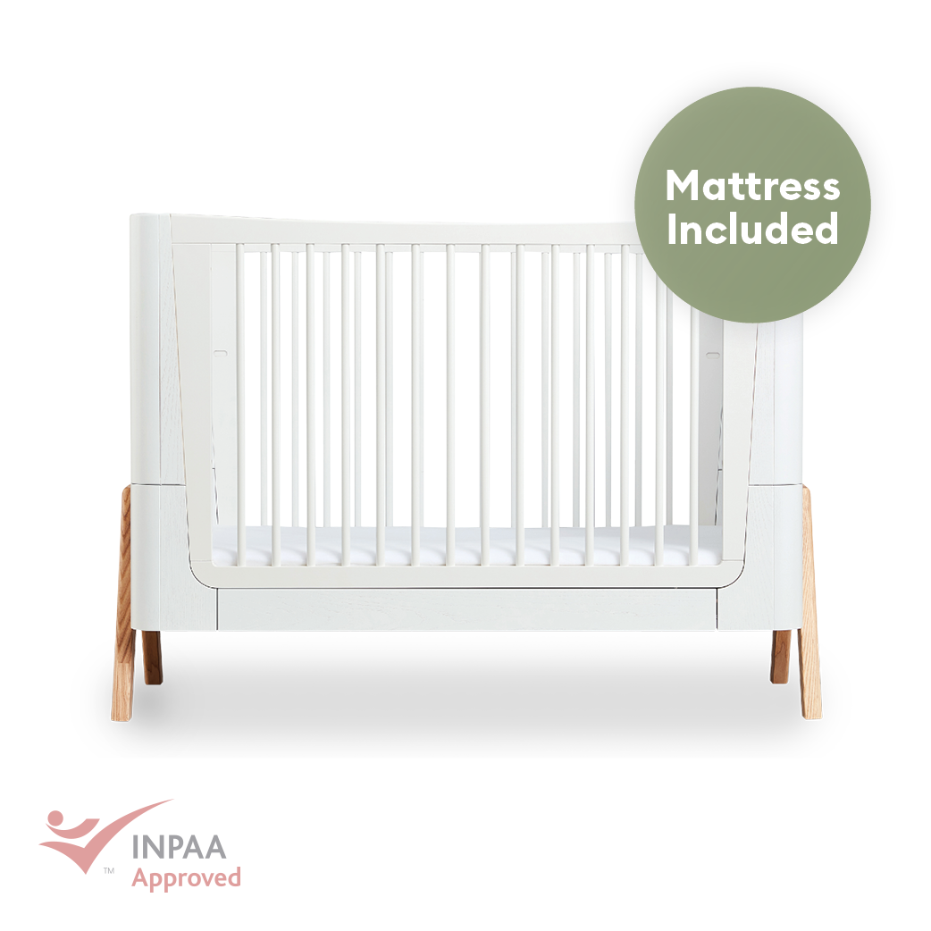 Hera Cot Bed - Scandi White | Natural with included Mattress - Gaia Baby
