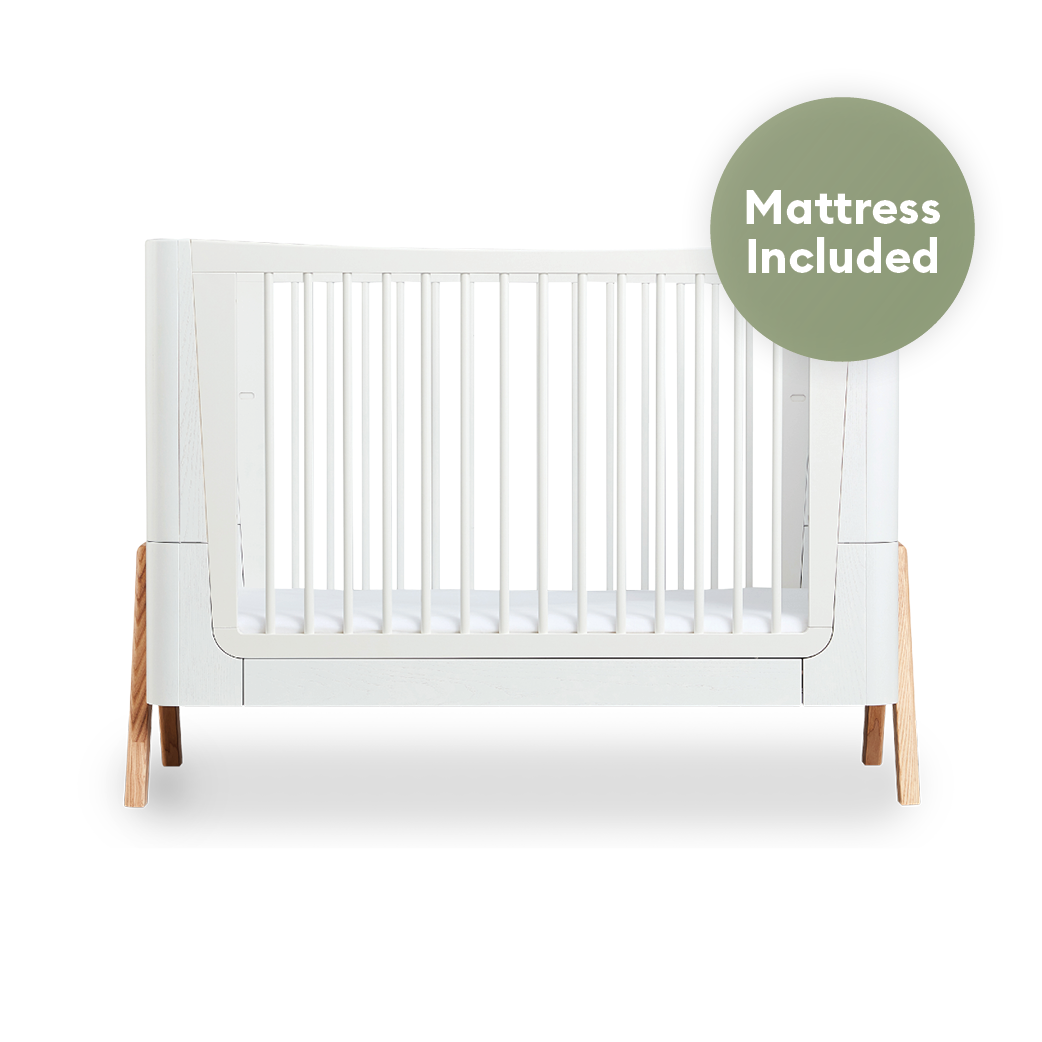 Hera Cot Bed - Scandi White | Natural with included Mattress - Gaia Baby