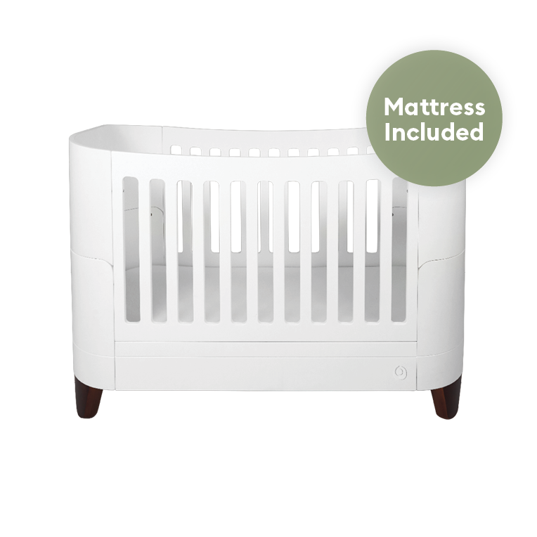 Serena Convertible Cot Bed - White | Walnut with included Mattress - Gaia Baby