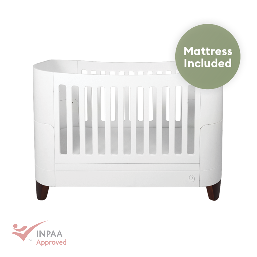 Serena Convertible Cot Bed - White | Walnut with included Mattress - Gaia Baby