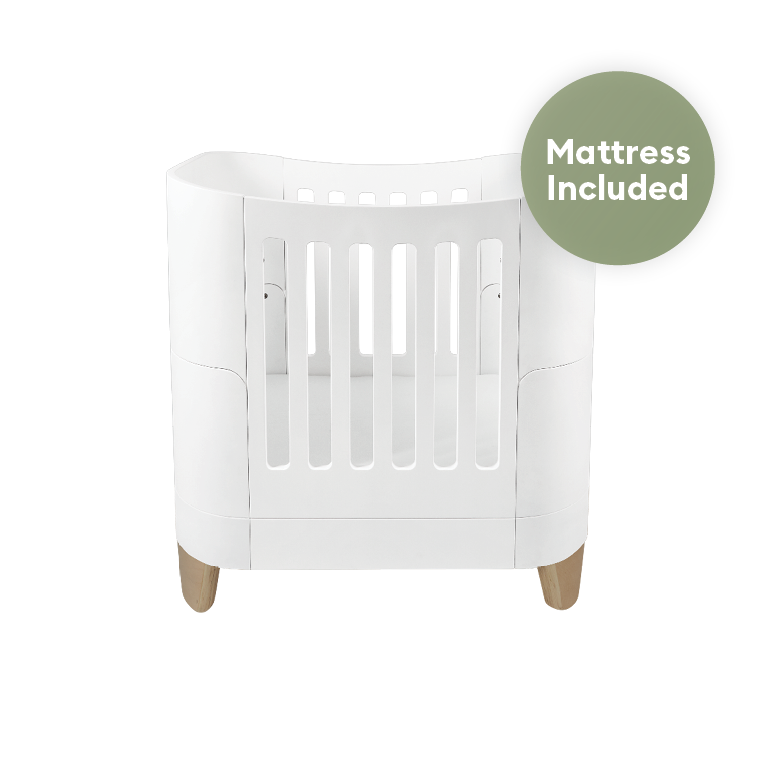 Serena Mini Cot - White | Natural with included Mattress