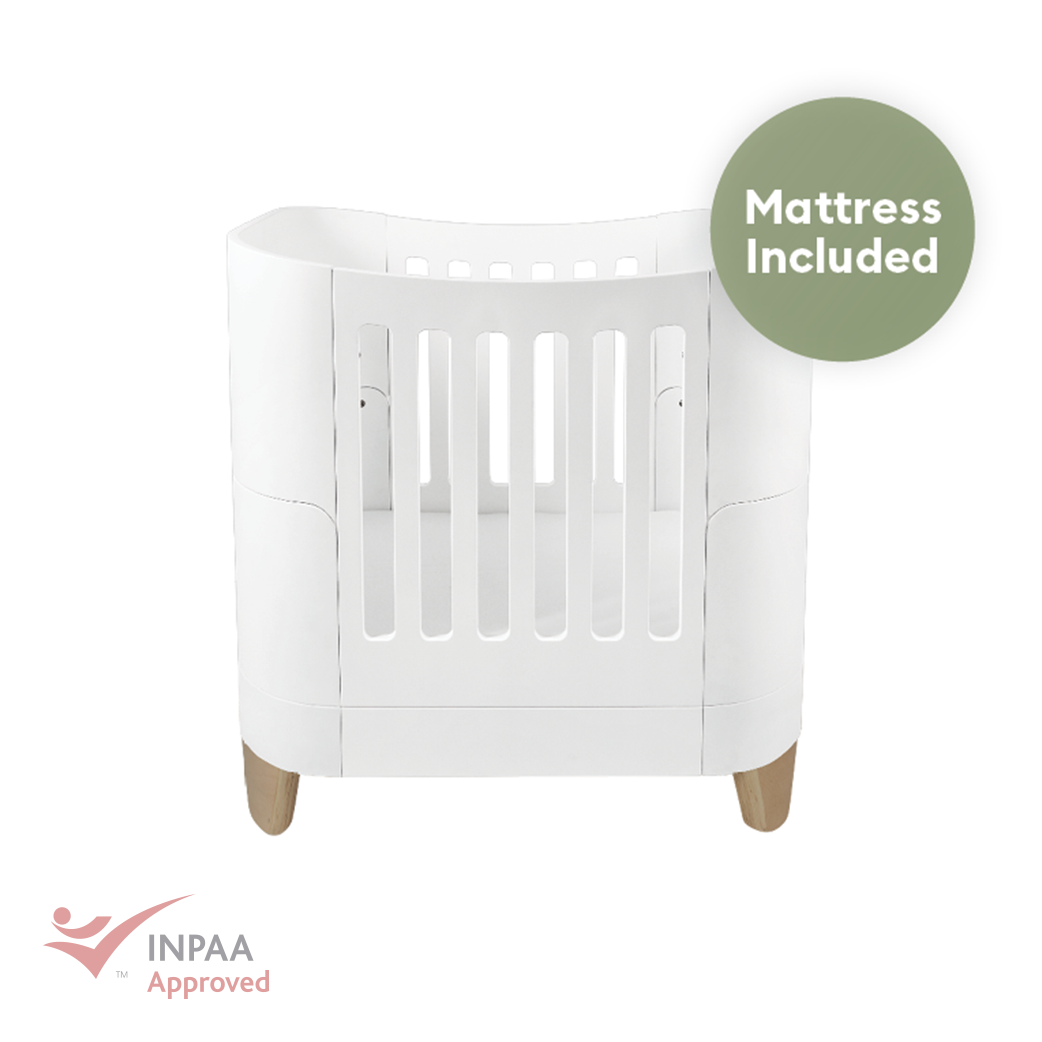 Serena Mini Cot - White | Natural with included Mattress
