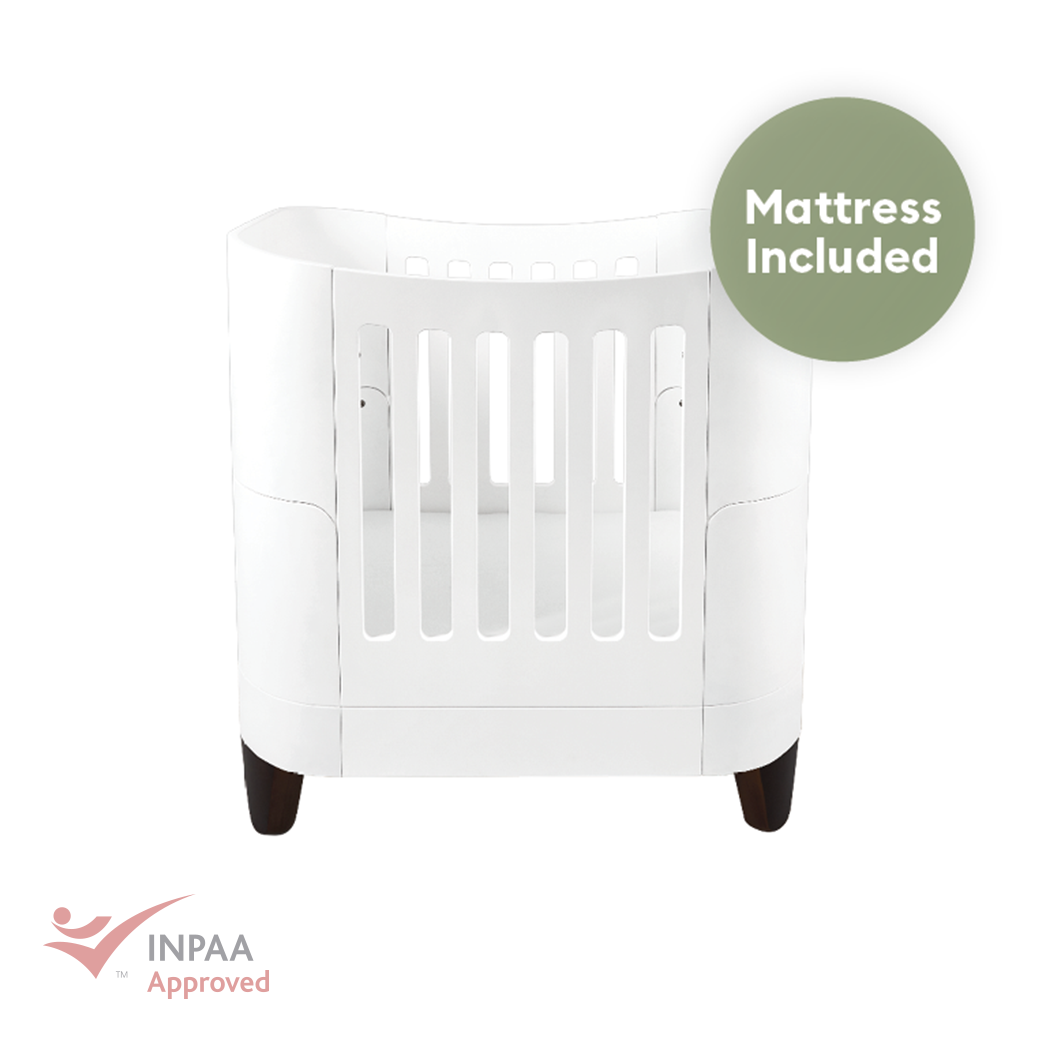 Serena Mini Cot - White | Walnut with included Mattress