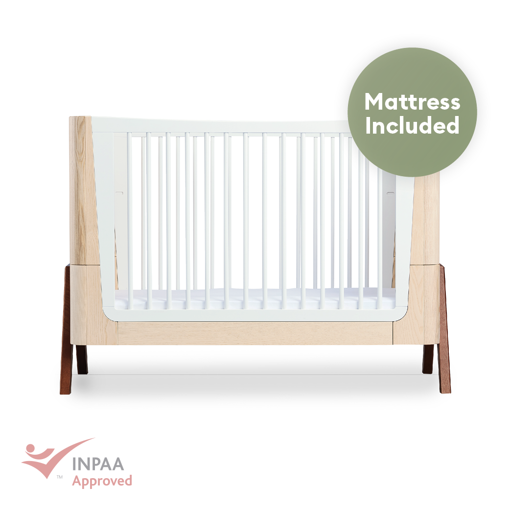 Hera Cot Bed - Scandi White | Natural with included Mattress - Gaia Baby