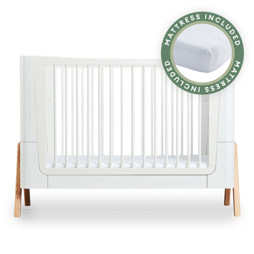 Hera Cot Bed - Scandi White | Natural with included Mattress
