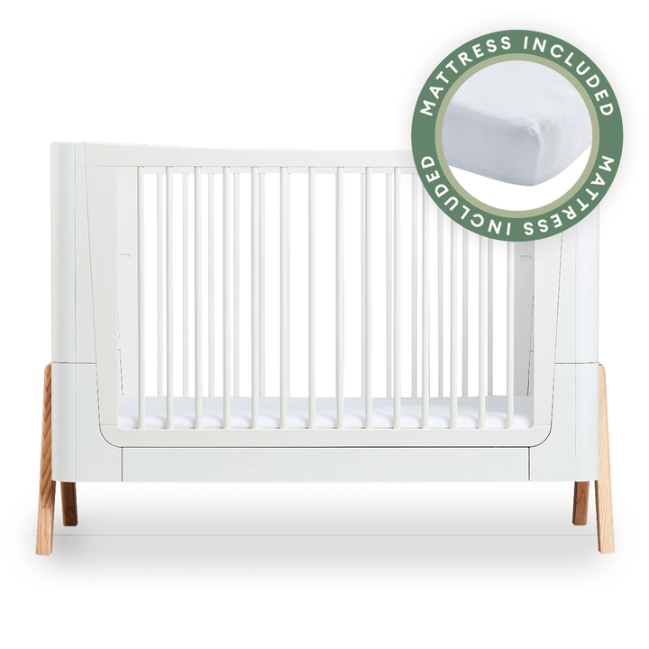 Hera Cot Bed - Scandi White | Natural with included Mattress