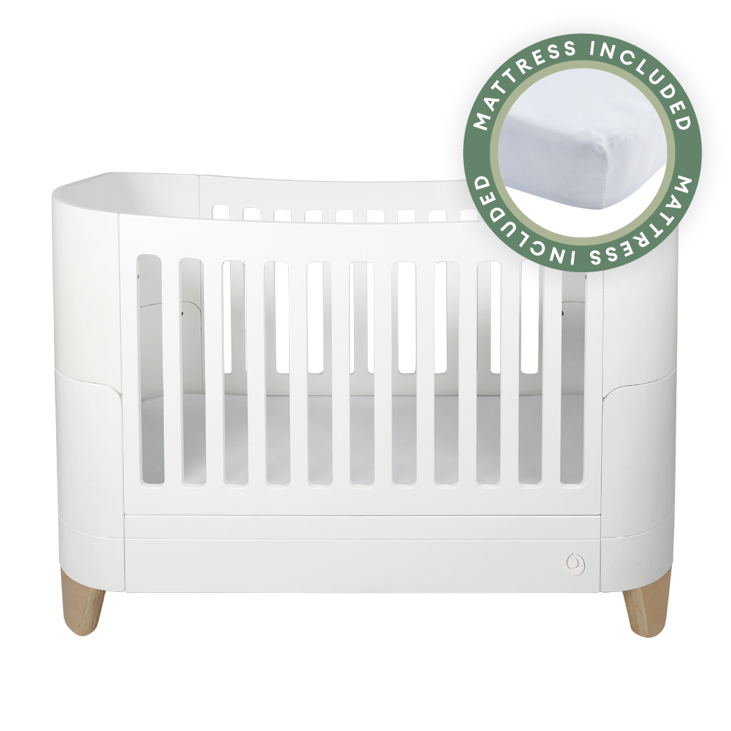 Serena Convertible Cot Bed - White | Natural with included Mattress