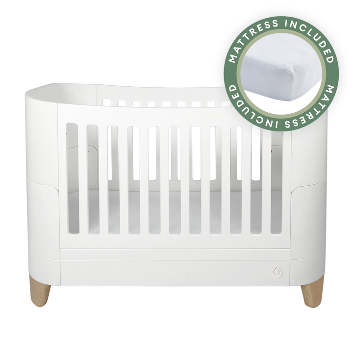 Serena Convertible Cot Bed - White | Natural with included Mattress