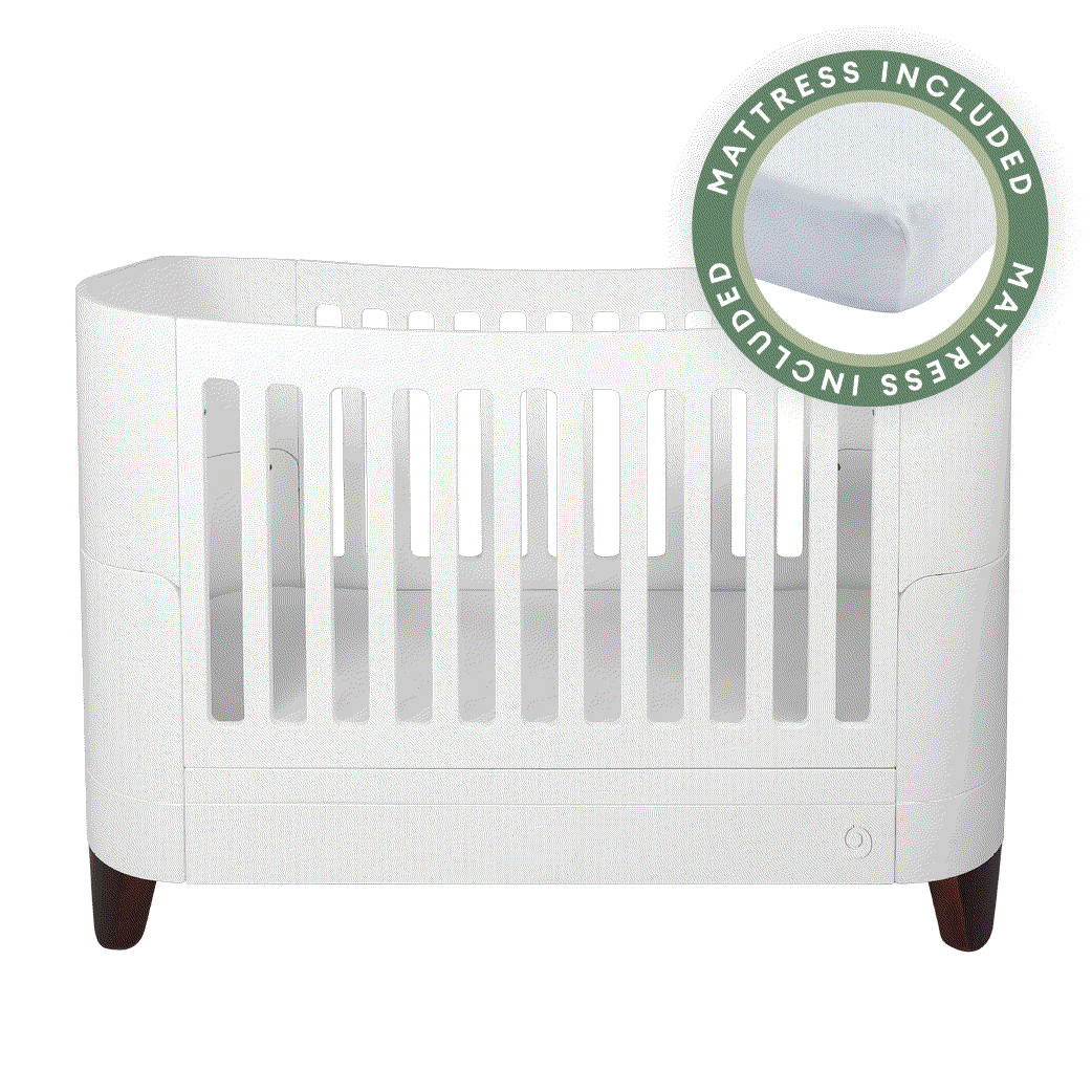 Serena Convertible Cot Bed - White | Walnut with included Mattress