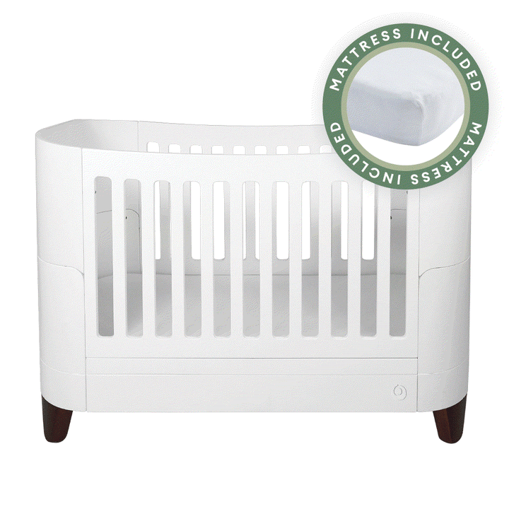 Serena Convertible Cot Bed - White | Walnut with included Mattress