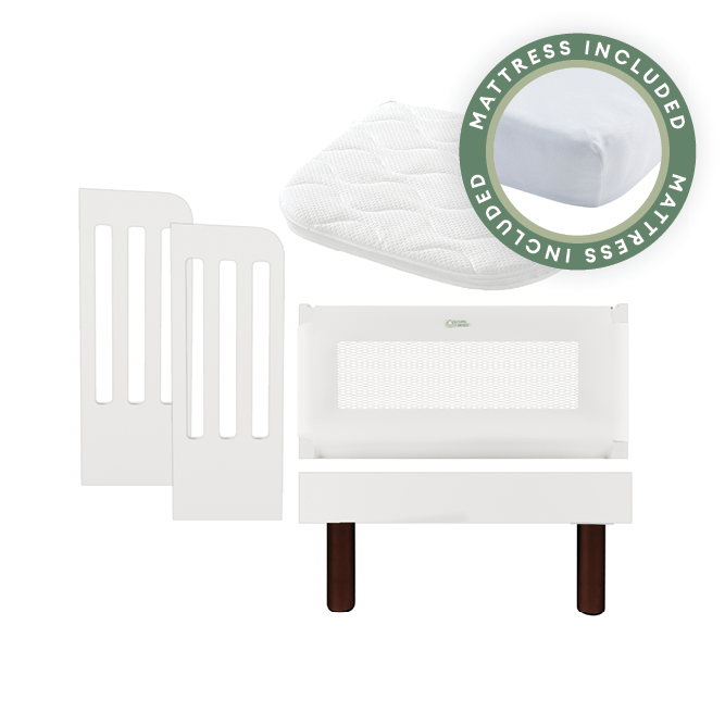 Serena Bedside Sleeper Kit - White | Walnut with included Mattress