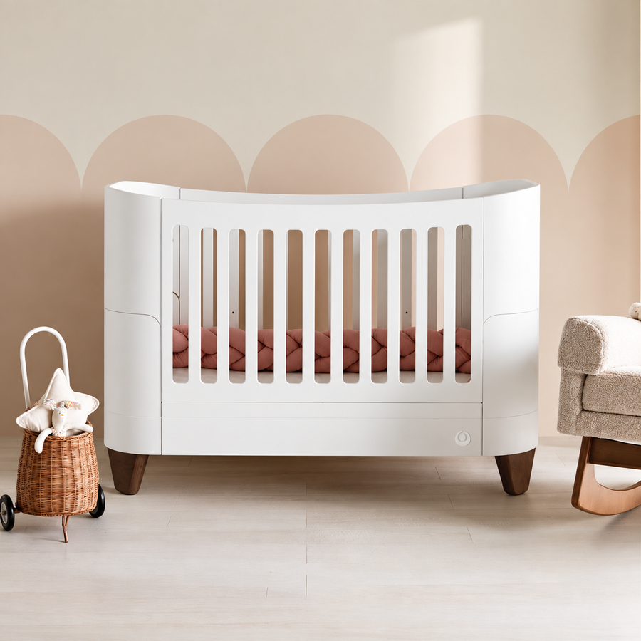 Serena Convertible Cot Bed - White | Walnut with included Mattress