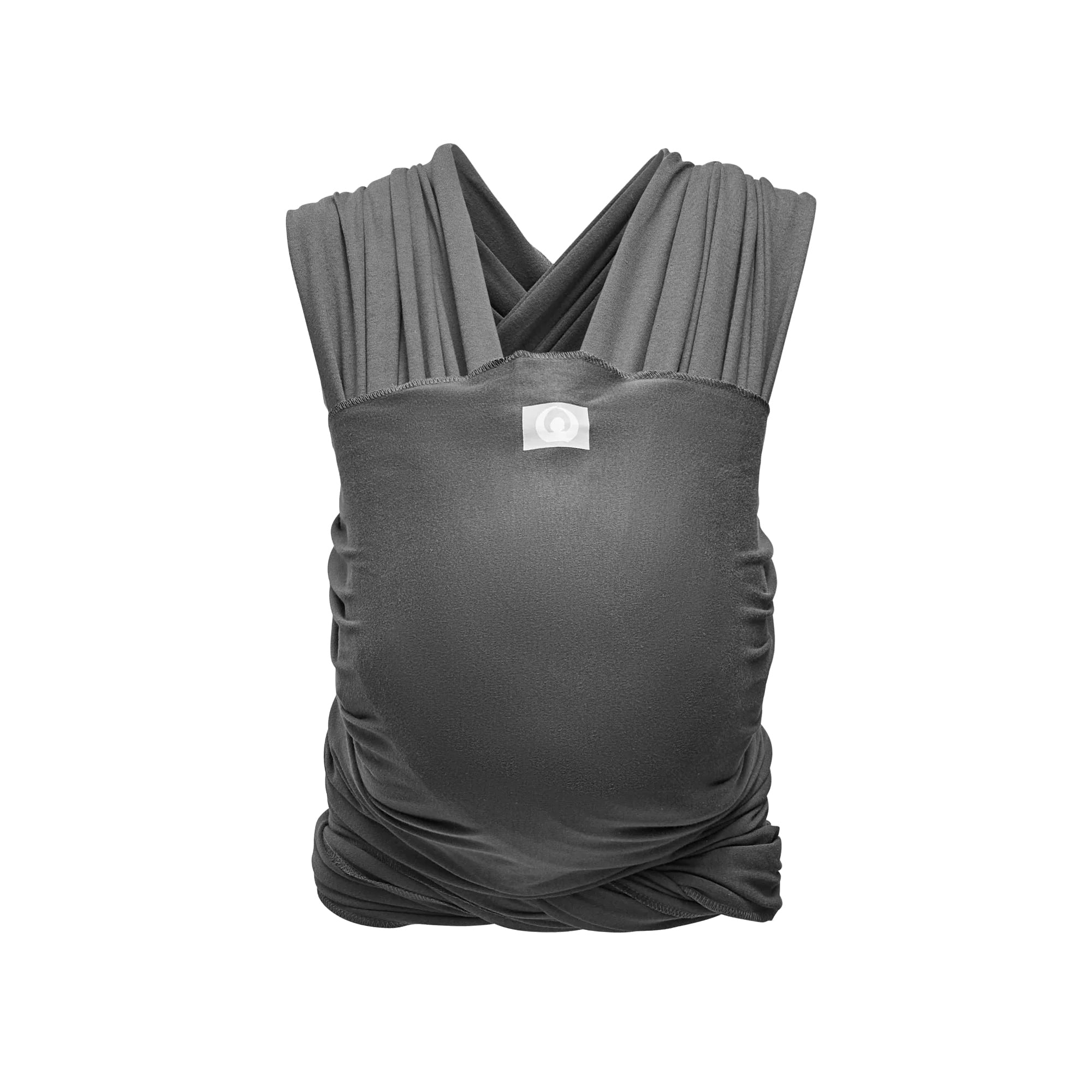 Gaia Baby stretchy baby wrap in graphite color, soft and flexible fabric for comfortable babywearing, front view image.