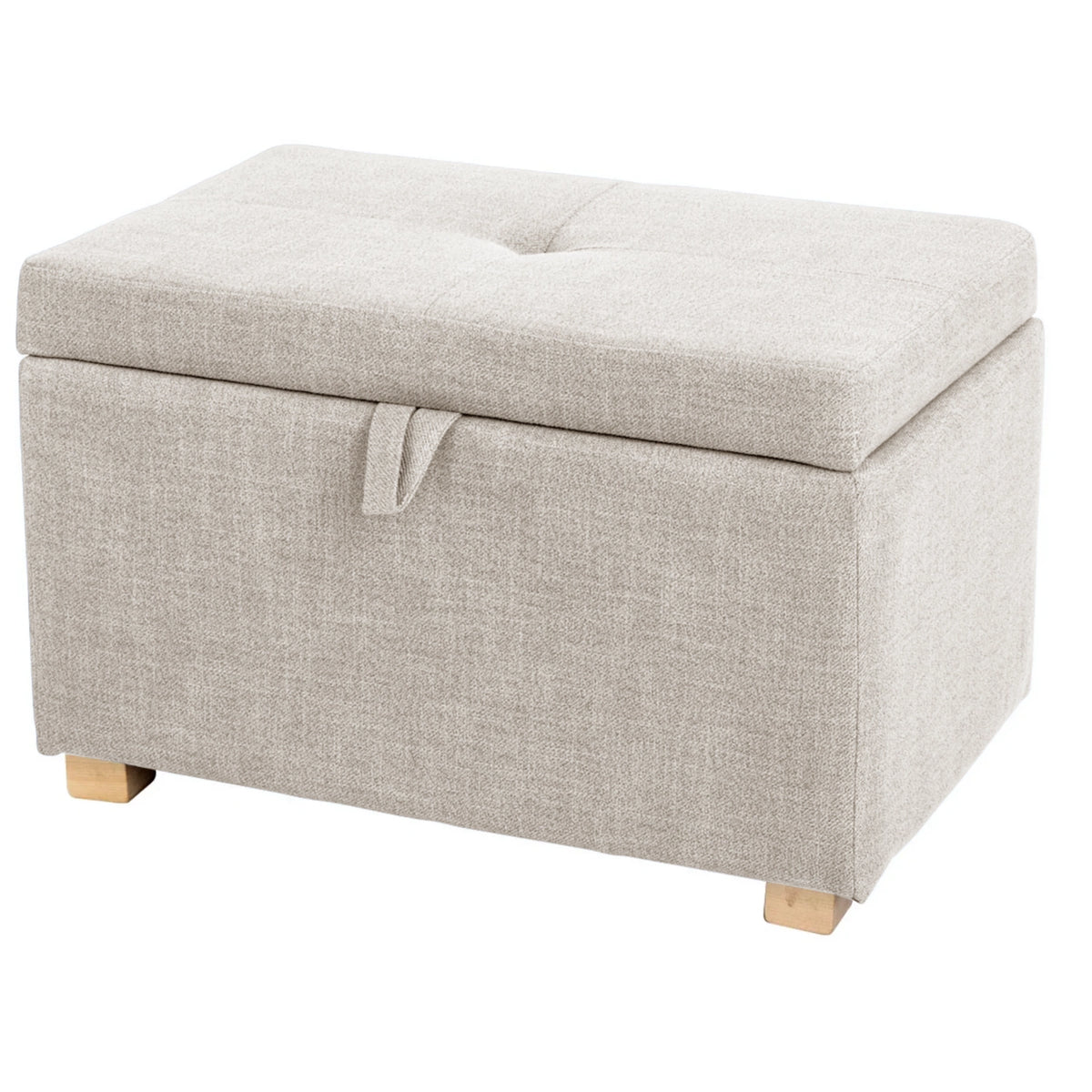 Gaia Baby Serena oat footstool for rocking and nursing chairs, shown at an angle, with soft fabric and wooden legs.