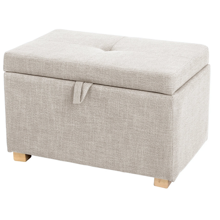 Gaia Baby Serena oat footstool for rocking and nursing chairs, shown at an angle, with soft fabric and wooden legs.