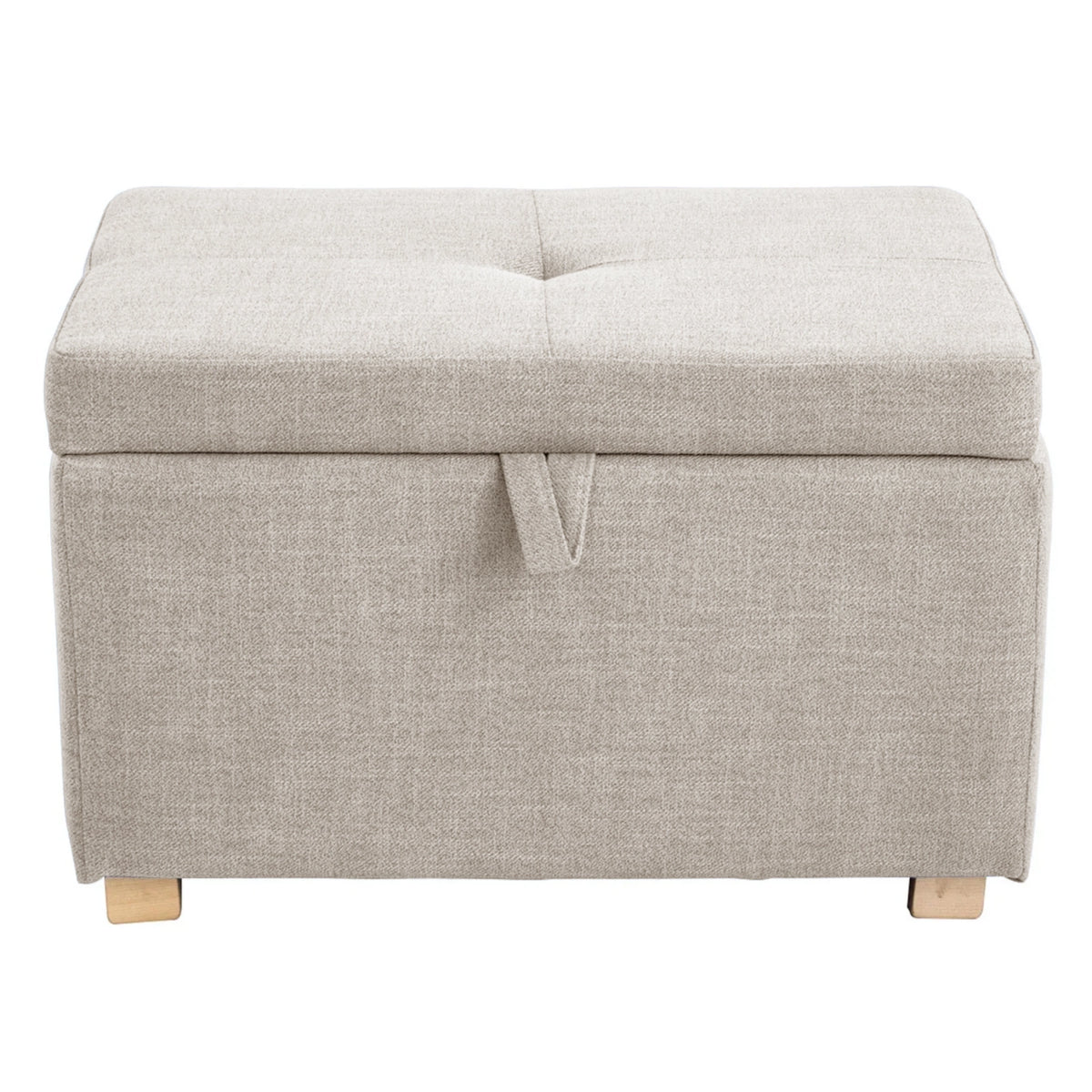 Gaia Baby Serena oat footstool for rocking and nursing chairs, with a soft fabric cover and sturdy wooden legs, front view.