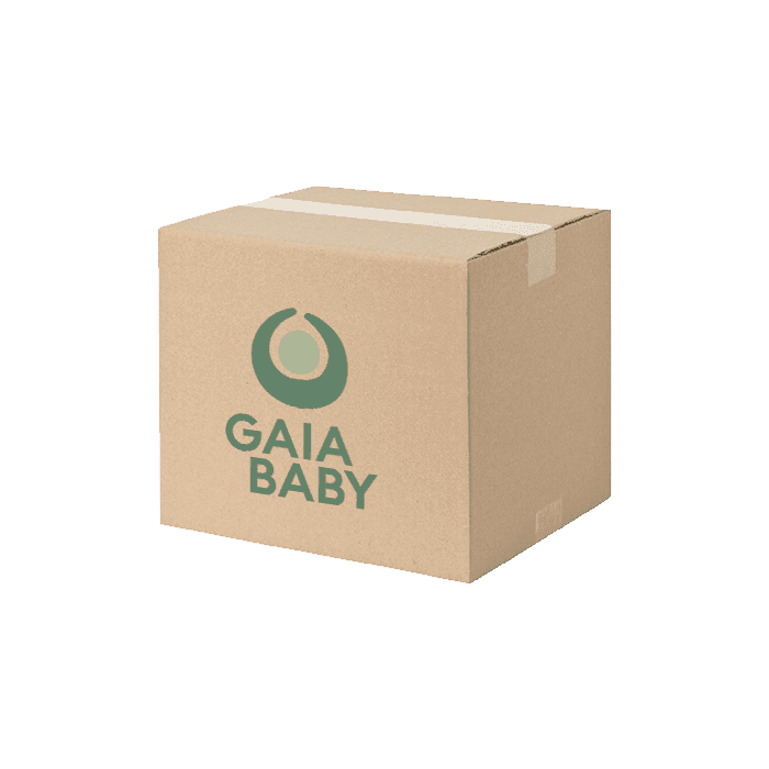 White Gaia Baby Eos Dresser Frame shown in box, part of the Gaia Baby furniture collection for nursery storage.