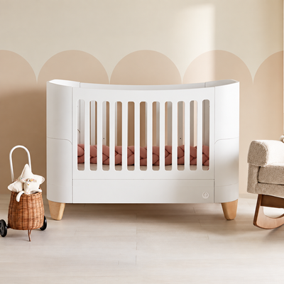 Serena Convertible Cot Bed - White | Natural with included Mattress