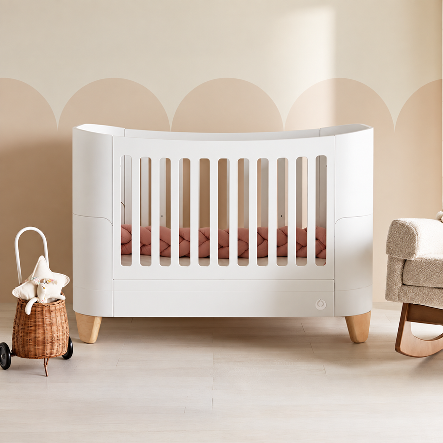Serena Convertible Cot Bed - White | Natural with included Mattress