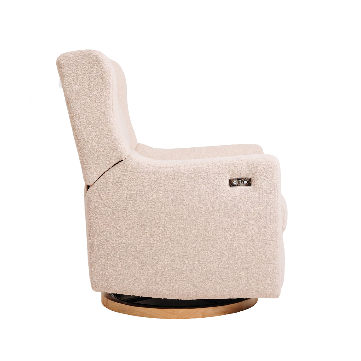 Gaia Baby Lyra Electric Recliner Nursing Chair in Biscuit Bouclé, side view