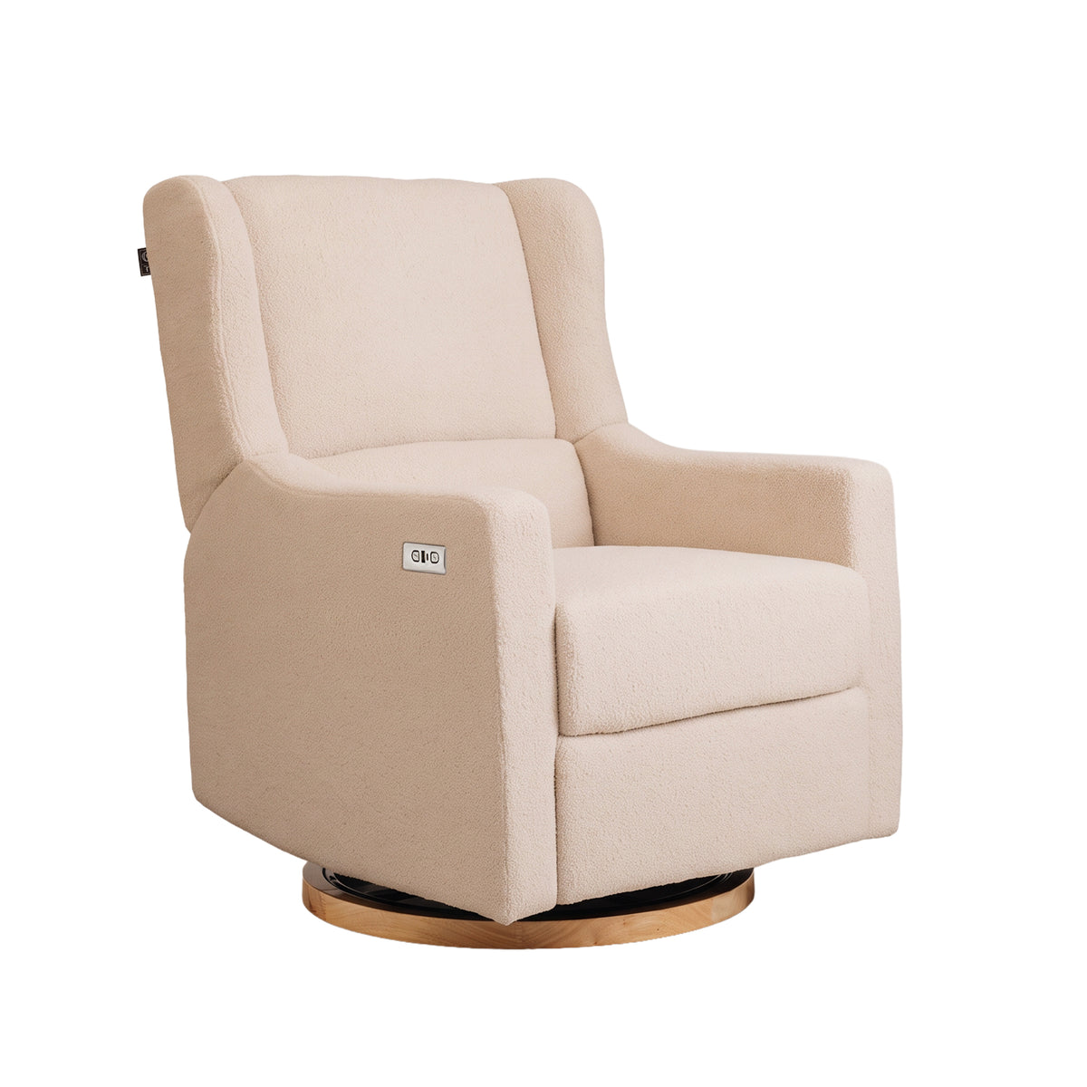 Gaia Baby Lyra Electric Recliner Nursing Chair in Biscuit Bouclé, right three-quarter view