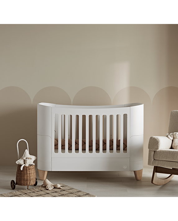 Serena Convertible Cot Bed - White | Walnut with included Mattress