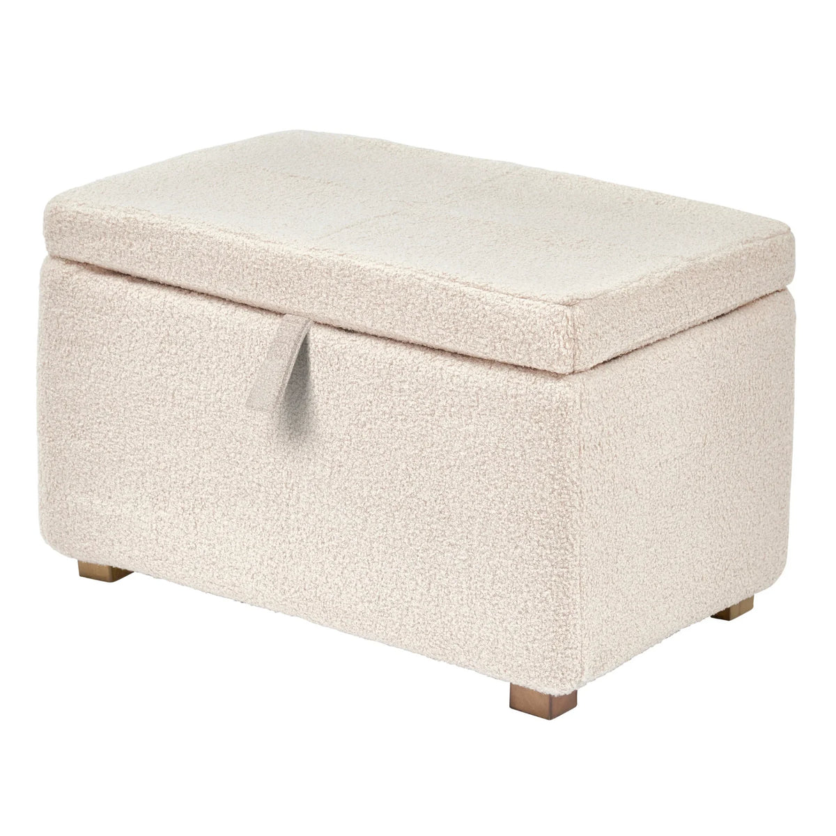 Gaia Baby Serena footstool in biscuit boucle fabric with oak legs, designed to complement rocking and nursing chairs.