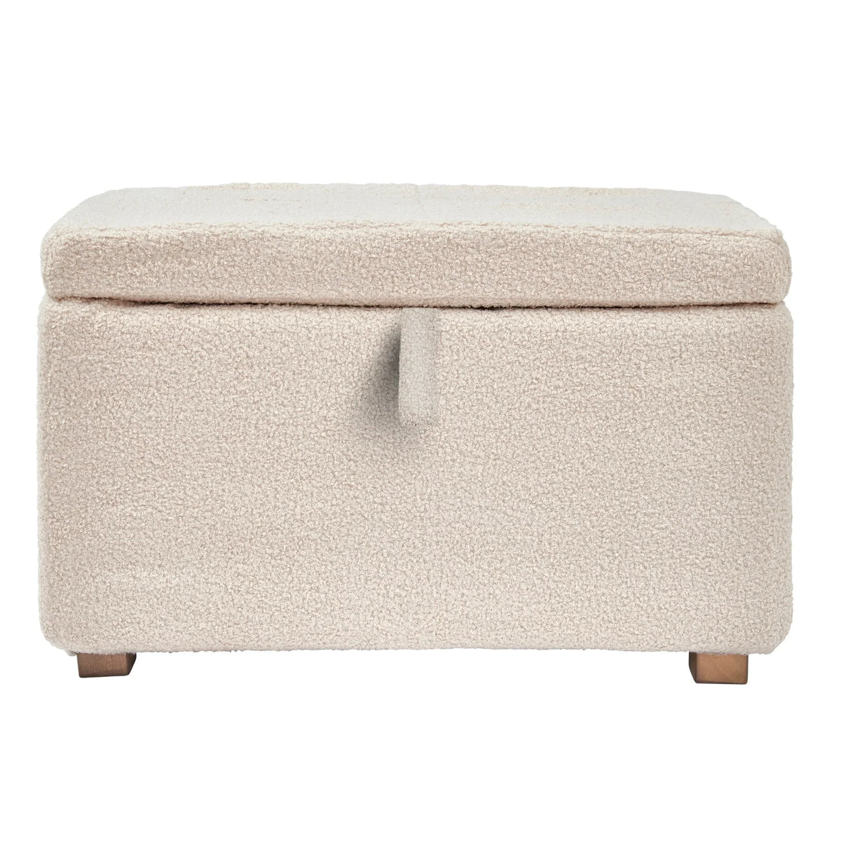 Gaia Baby Serena footstool in biscuit boucle fabric with oak legs, designed to complement rocking and nursing chairs.
