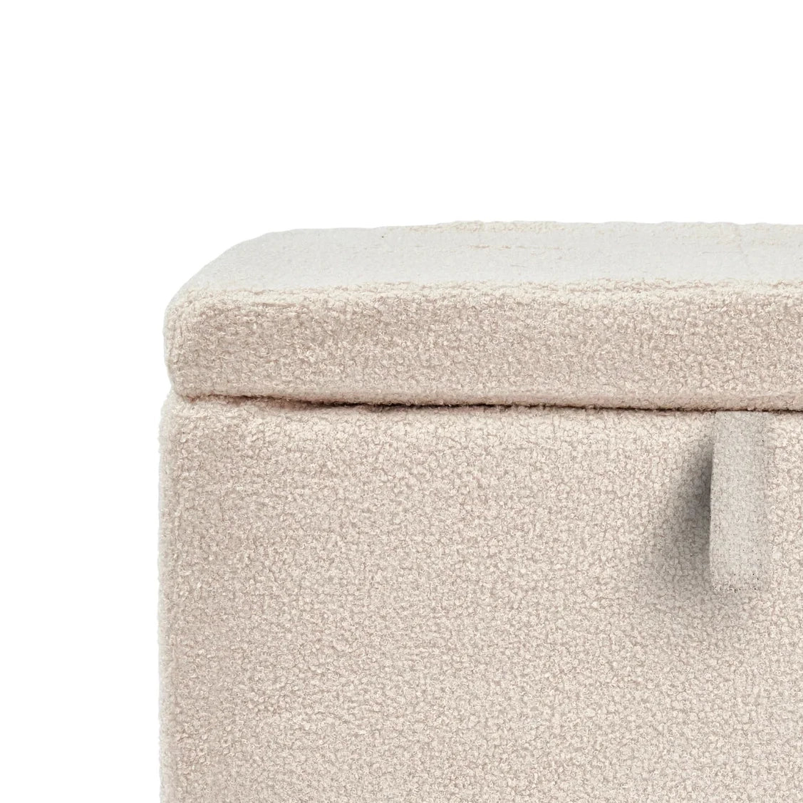 Gaia Baby Serena footstool in Biscuit Boucle fabric with oak legs, designed to complement rocking and nursing chairs.